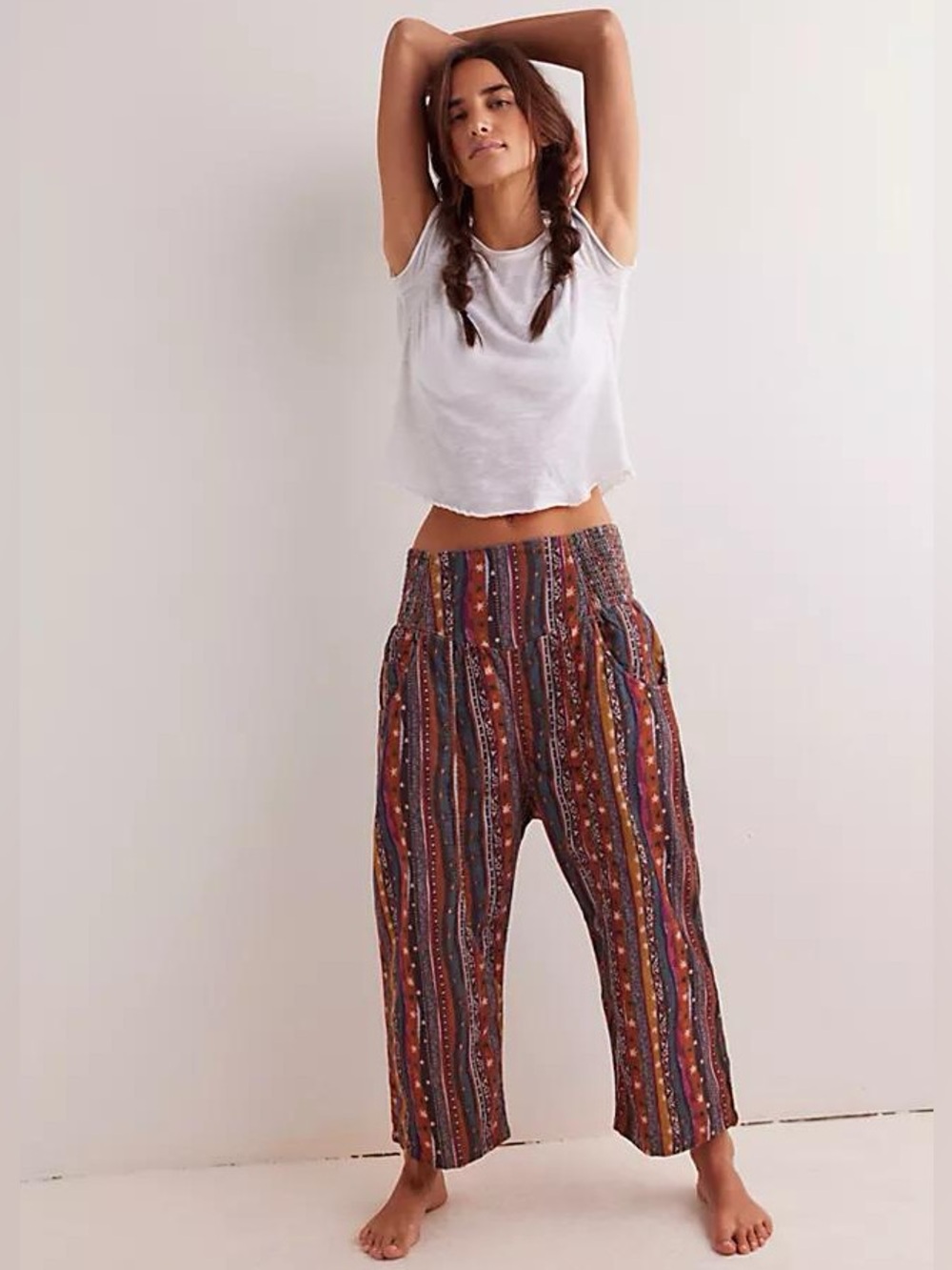 New! Free People We The Free Lunan Crop Ha Harem Cord Printed Jeans 🌹 Medium